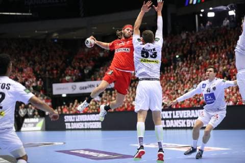26th Mens Handball World Championship Austria vs. Denmark 15 01 19 Mikkel Hansen Mikkel Denmark 24 vs. Nikola Bilyk Austria 53 xmmkx