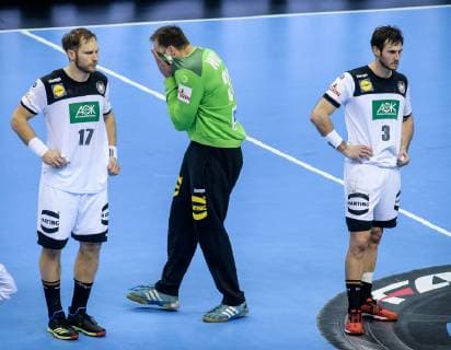 Germany vs France Handball World Championship 2019 15 01 2019 l r Steffen Weinhold GER 17 Goalkeeper Andreas Wolff GER 33 and Uwe Gensheimer GER 3 at the match between Germany and France at the Handball World Championship in Berlin on 15 01 2019 Berlin BER Germany Mercedes Benz Arena