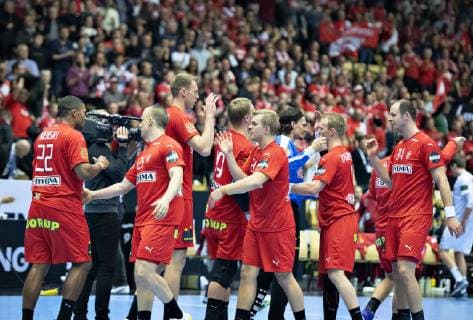 The danish players celebrate their victory in the men s IHF Handball World Championship Group C match between Austria and Denmark in Herning Denmark on Tuesday Jan 15 2019 Herning Jylland Denmark, detectedSourceLanguage  Copyright: HenningxBagger HenningxBaggerx COP101 spdk20190115-221903-L