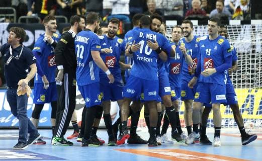 Jubilation of Team France after the end of the game Germany vs. France Handball World Championship 2019 Mens Handball on 15 01 2019 in the Mercedes Benz Arena in Berlin Handball World Championship 2019 Group A Germany France