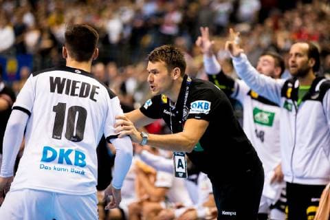 Berlin 15 January 2019 Handball IHF Men s World Championship 2019 Germany France Fabian Wiede Germany 10 Christian Prokop Germany Trainer