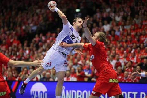 26th Mens Handball World Championship Austria vs. Denmark 15 01 19 Gerald Zeiner Austria 32 vs. Nikolaj Oeris Nielsen Denmark 31 xmmkx