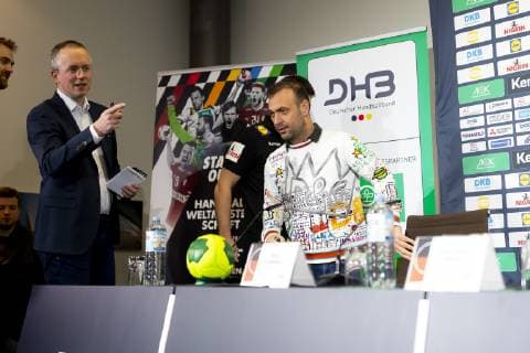 DHB Vice President Bob Hanning and Co Coach Alexander Haase come to the press conference Press conference of the DHB Handball IHF Handball World Championship 16 01 19 Berlin Berlin Germany Mercedes Benz Arena Copyright: xAgentur54Gradx xFelixxKoenigx