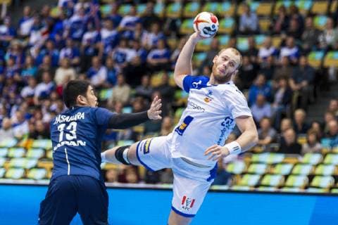 Munich Germany 16 January 2019 World Cup 2019 Men Group B Japan vs Iceland v li Kenya Kasahara Japan Arnar Arnarsson Island Munich Olympic Hall Bayern Germany
