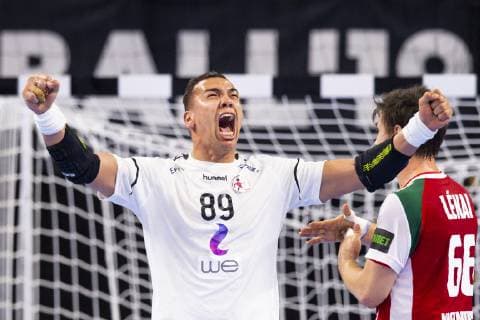 190116 Mohamed Shebibe of Egypt celebrates during the IHF World Handball Championship match between Hungary and Egypt on January 16 2019 in Copenhagen Photo Ludvig Thunman BILDBYR u0081N kod LT 35579, detectedSourceLanguage  Copyright: LUDVIGxTHUNMAN BB190116LT001