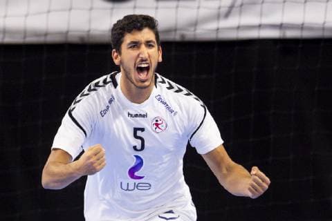 190116 Yahia Omar of Egypt celebrates during the IHF World Handball Championship match between Hungary and Egypt on January 16 2019 in Copenhagen Photo Ludvig Thunman BILDBYR u0081N kod LT 35579, detectedSourceLanguage  Copyright: LUDVIGxTHUNMAN BB190116LT008