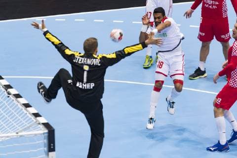 Handball WM 19 preliminary round Group B Encounter Croatia Bahrain Olympic Hall Munich 16 01 2019 Picture b18Ahmed Dschalal Abbas k01Ivan Stevanovic Â