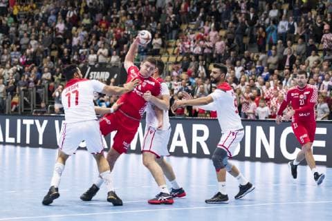 Handball WM 19 preliminary round Group B Encounter Croatia Bahrain Olympic Hall Munich 16 01 2019 Picture b77Dschasim Abbas Al Salatnak 13Zlatko Horvat Â
