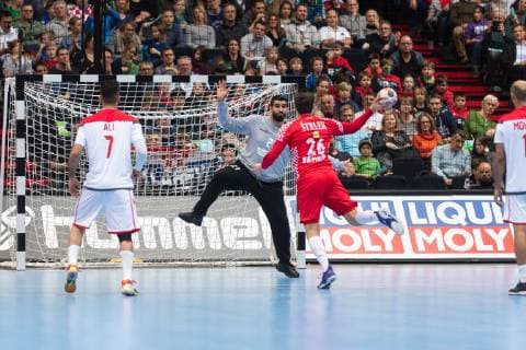 Handball WM 2019 preliminary round group B Munich Olympic Hall Encounter Croatia Bahrain in picture Ali Mersa Mohammed A Husain Abdulla Manuel Strlek @Martin Hangen hangenfoto