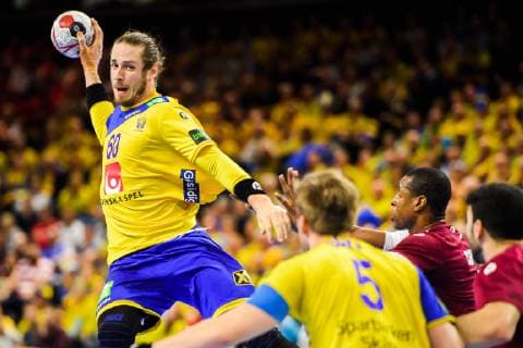 190116 Kim Ekdahl du Rietz of Sweden during the IHF World Handball Championship match between Qatar and Sweden on January 16 2019 in Copenhagen Photo Ludvig Thunman BILDBYR u0081N kod LT 35580,  Copyright: LUDVIGxTHUNMAN BB190116LT036