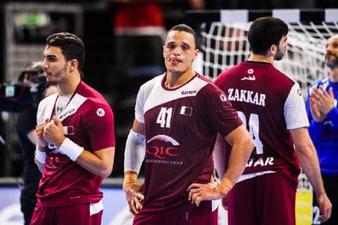 190116 Allaedine Berrached and Youssef Ali of Qatar looks dejected after the IHF World Handball Championship match between Qatar and Sweden on January 16 2019 in Copenhagen Photo Ludvig Thunman BILDBYR u0081N kod LT 35580,  Copyright: LUDVIGxTHUNMAN BB190116LT081
