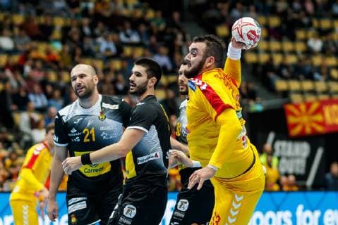 Munich Germany 16 01 2019 IHF Handball WM 2019 Group B Macedonia Spain Zharko Peshevski MKD in action DeFodi048