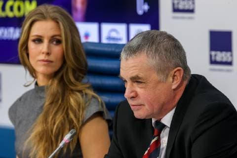 MOSCOW, RUSSIA - JANUARY 17, 2019: Russian tennis player Elena Dementieva (L) and the tournament s general director Alexander Medvedev, deputy chairman of the Board at Gazprom, during a press conference PK Pressekonferenz on the 4th St Petersburg Ladies Trophy, Women s International Tennis Tournament of WTA Tennis Damen Premier Series, at the TASS Russian news agency. Vladimir Gerdo TASS  TS09DFA3