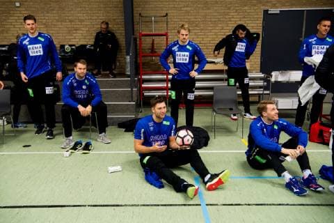 190117 Goalkeeper Torbjorn Bergerud Petter ¯verby Harald Reinkind Magnus Fredriksen Eivind Tangen Kristian Bjornsen and Espen Lie Hansen of Norway during a training session on January 17 2019 in Herning Photo Jon Olav Nesvold BILDBYR N code JE 160404,  Copyright: JONxOLAVxNESVOLD BB190117JE015