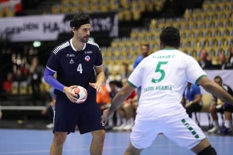 26th Mens Handball World Championship Chile vs Saudi Arabia 17 01 19 Eias Oyarzun Chile 05 vs Abdullah Alabbas Saudi Arabia 04 xmmkx