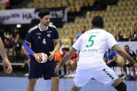 26th Mens Handball World Championship Chile vs Saudi Arabia 17 01 19 Eias Oyarzun Chile 05 vs Abdullah Alabbas Saudi Arabia 04 xmmkx