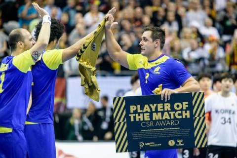 Brazil vs. Korea Handball World Championship 2019 17 01 2019 Jose Toledo BRA 7 will be elected player of the match at the match between Brazil and Korea at the Handball World Championship in Berlin on 17 01 2019 Berlin BER Germany Mercedes Benz Arena