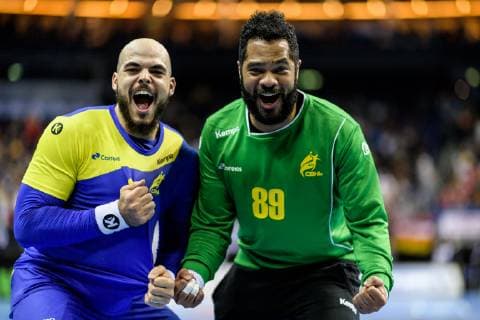 Brazil vs. Korea Handball World Championship 2019 17 01 2019 Gustavo Rodrigues BRA 95 and Cesar Algusto Almeida BRA 89 at the match between Brazil and Korea at the Handball World Championship in Berlin on 17 01 2019 Berlin BER Germany Mercedes Benz Arena