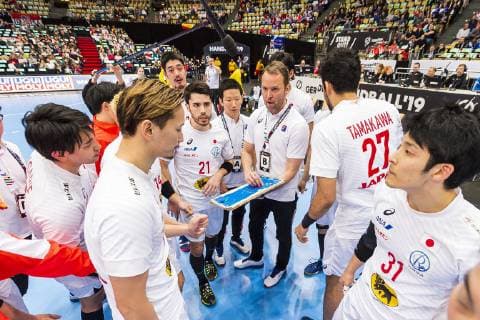 Munich Germany 17 January 2019 World Cup 2019 Men Group B Bahrain vs Japan Coach Dagur Sigurdsson Japan on time-out Munich Olympic Hall Bayern Germany