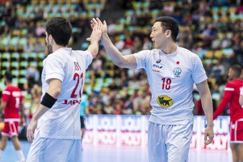 Munich Germany 17 January 2019 World Cup 2019 Men Group B Bahrain vs Japan vs Remi Anri Doi Japan Kohei Narita Japan Munich Olympic Hall Bavaria Germany