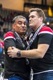 Munich Germany 17 January 2019 World Cup 2019 Men Group B Bahrain vs Japan vs Ali Al Ansoor Coach Aron Krist Jansson Bahrain Munich Olympic Hall Bayern Germany