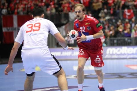 26th Mens Handball World Championship Austria vs Tunisia 17 01 19 Gerald Zeiner Austria 32 vs Mohamed Soussi Tunisia 39 xmmkx