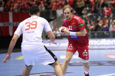 26th Mens Handball World Championship Austria vs Tunisia 17 01 19 Gerald Zeiner Austria 32 vs Mohamed Soussi Tunisia 39 xmmkx