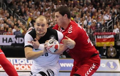 Paul Drux Mijajlo Marsenic action game scene duel sport handball world championship men world championship season 2018 2019 17 01 2019 Germany GER DHB vs Serbia SRB