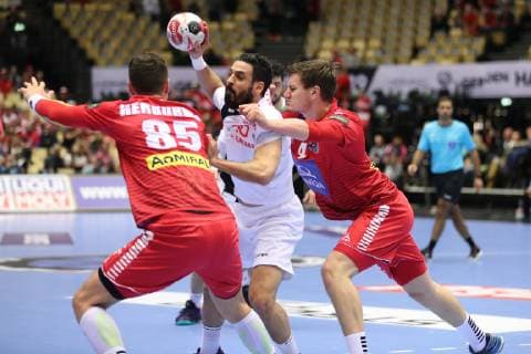 26th Mens Handball World Championship Austria vs Tunisia 17 01 19 Camel Alouini Tunisia 10 etches himself through xmmkx