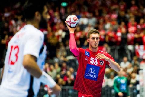 190117 Mykola Bilyk of Austria during the IHF World Handball Championship match between Austria and Tunisia on January 17 2019 in Herning Photo Jon Olav Nesvold BILDBYR u0081N kod JE 160405,  Copyright: JONxOLAVxNESVOLD BB190117JE056