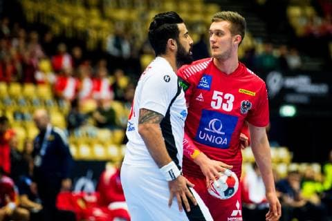 190117 Mykola Bilyk of Austria during the IHF World Handball Championship match between Austria and Tunisia on January 17 2019 in Herning Photo Jon Olav Nesvold BILDBYR u0081N kod JE 160405,  Copyright: JONxOLAVxNESVOLD BB190117JE066