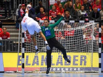 Handball WM, Österreich - Tunesien HANDBALL - IHF WC, AUT vs TUN HERNING,DENMARK,17.JAN.19 - HANDBALL - IHF Men s World Championships, international match Länderspiel Austria vs Tunisia. Image shows Oussama Boughanmi (TUN) and Kristian Pilipovic (AUT). GEPAxpictures xOliverxLerch