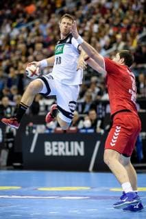 Germany vs. Serbia Handball World Championship 2019 17 01 2019 Martin Strobel GER 19 and Mijajlo Marsenic SRB 33 at the match between Germany and Serbia at the Handball World Championship in Berlin on 17 01 2019 Berlin BER Germany Mercedes Benz Arena