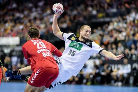 Germany vs. Serbia Handball World Championship 2019 17 01 2019 Paul Drux GER 95 and Ivan Mosic SRB 20 at the match between Germany and Serbia at the Handball World Championship in Berlin on 17 01 2019 Berlin BER Germany Mercedes Benz Arena