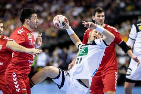 Germany vs. Serbia Handball World Championship 2019 17 01 2019 l r Nemanja Ilic SRB 19 Matthias Musche GER 37 and Drasko Nenadic SRB 15 at the match between Germany and Serbia at the Handball World Championship in Berlin on 17 01 2019 Berlin BER Germany Mercedes Benz Arena