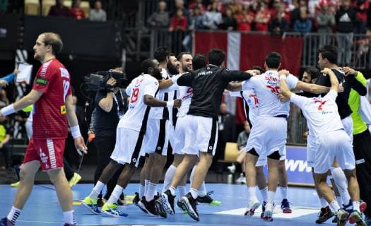 The palyers of Tunisia celebrate their victory in the men s IHF Handball World Championship Group C match between Austria and Tunisia in Herning Denmark Thursday Jan 17 2019 Herning Jylland Denmark,  Copyright: HenningxBagger HenningxBaggerx COP108 spdk20190117-190339-L