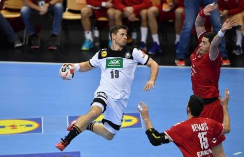 Martin Strobel Germany right Mijajlo Marsenic Serbia Drasko Nenadic Serbia Germany Serbia Germany Serbia IHF Handball World Championship 2019 Hanball World Championship 2019 Men Men Men Handball men Handball Germany Germany Preliminary Round Group A group A Berlin 17 1 2019