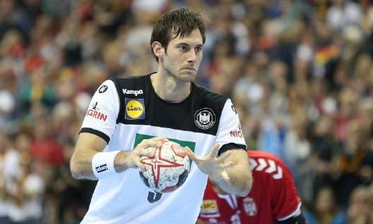 Uwe Gensheimer Germany at the match Germany vs. Serbia of the Handball World Championship 2019 of Men on 17 01 2019 in the Mercedes Benz Arena in Berlin Handball World Championship 2019 Group A Germany Serbia
