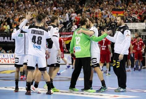 Jannik Kohlbacher Goalkeeper Silvio Heinevetter Fabian Wiede Steffen Fäth Goalkeeper Andreas Wolff joy emotion cheering jubilation jubilation after game Sports Handball World Championship Men Season 2018 2019 17 01 2019 Germany GER DHB vs Serbia SRB