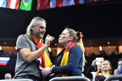 two fans paint each other Germany Serbia Germany Serbia IHF Handball World Championship 2019 Hanball World Championship 2019 men men men men Handball Germany Germany Germany preliminary round group A group A Berlin 17 1 2019