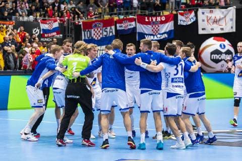Munich Germany 17 January 2019 World Cup 2019 men group B Macedonia vs Iceland the team of Iceland final jubilation final jubilation emotion joy Munich Olympic Hall Bayern Germany
