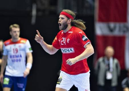 Mikkel Hansen of Denmark celebrates during the mens IHF Handball World Championship Group match between Denmark and Norway in Herning Denmark Thursday Jan 17 2019 Herning Jutland Denmark,  Copyright: HenningxBagger HenningxBaggerx COP101 spdk20190117-210255-L