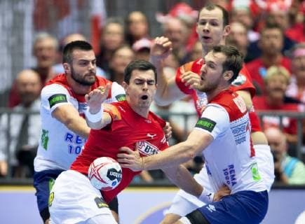 Rasmus Lauge of Denmark during the mens IHF Handball World Championship Group C match between Denmark and Norway in Herning Denmark Thursday Jan 17 2019 Herning Jutland Denmark,  Copyright: HenningxBagger HenningxBaggerx COP101 spdk20190117-210346-L