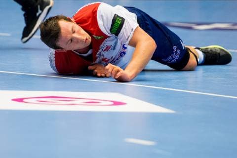 190117 Sander Sagosen of Norway looks dejected during the IHF World Handball Championship match between Denmark and Norway on January 17 2019 in Herning Photo Jon Olav Nesvold BILDBYR u0081N kod JE 160406,  Copyright: JONxOLAVxNESVOLD BB190117JE139