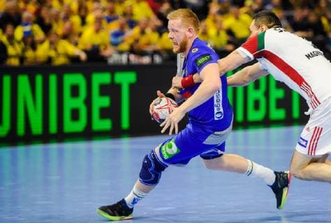 190117 Jim Gottfridsson of Sweden and Timuzsin Schuch of Hungary during the IHF World Handball Championship match between Sweden and Hungary on January 17 2019 in Copenhagen Photo Ludvig Thunman BILDBYR u0081N kod LT 35581,  Copyright: LUDVIGxTHUNMAN BB190117LT016