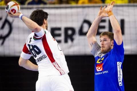 190117 Albin Lagergren of Sweden and Mate Lekai of Hungary during the IHF World Handball Championship match between Sweden and Hungary on January 17 2019 in Copenhagen Photo Ludvig Thunman BILDBYR u0081N kod LT 35581,  Copyright: LUDVIGxTHUNMAN BB190117LT024