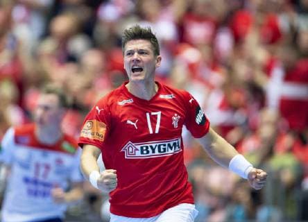 Lasse Svan of Denmark jubilates during the mens IHF Handball World Championship Group,  Copyright: HenningxBagger HenningxBaggerx COP101 spdk20190117-221721-L
