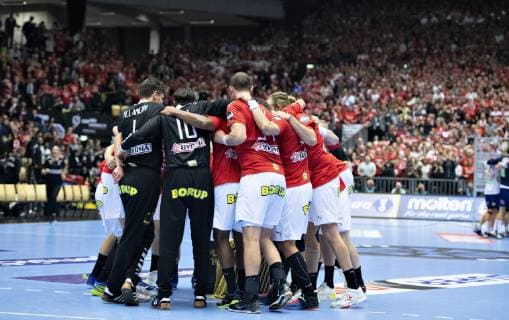 The danish players celebrate their victory in the men s IHF Handball World Championship Group C match between Denmark and Norway in Herning Denmark Thursday Jan 17 2019 Herning Jylland Denmark,  Copyright: HenningxBagger HenningxBaggerx COP101 spdk20190117-221948-L