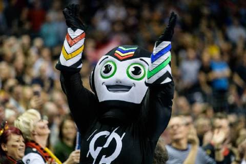 Germany vs. Serbia Handball World Championship 2019 17 01 2019 Mascot Stan at the match between Germany and Serbia at the Handball World Championship in Berlin on 17 01 2019 Berlin BER Germany Mercedes Benz Arena