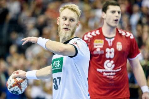 Germany vs. Serbia Handball World Championship 2019 17 01 2019 Matthias Musche GER 37 at the seven-meter match between Germany and Serbia at the Handball World Championship in Berlin on 17 01 2019 Berlin BER Germany Mercedes Benz Arena